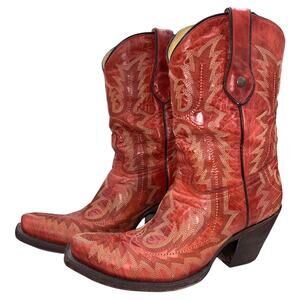 CORRAL Women's Red Picasso Snip Toe Embroidery Western Boots Sz: 9